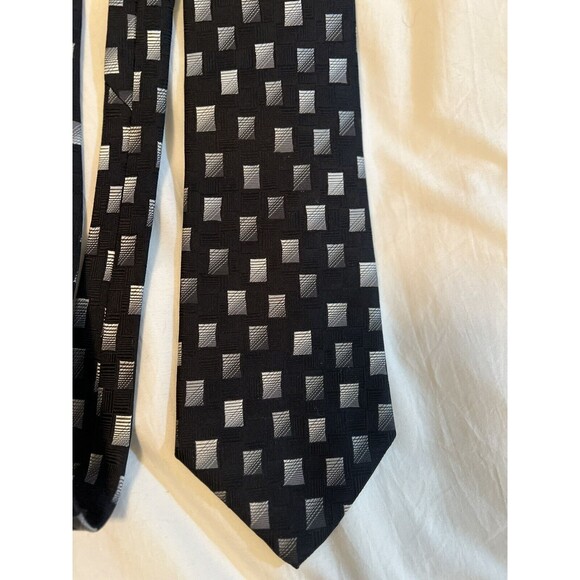 Burma Bibas Men’s Neck Tie 100% Silk Black Geometric Art Modern Squares - Picture 1 of 4
